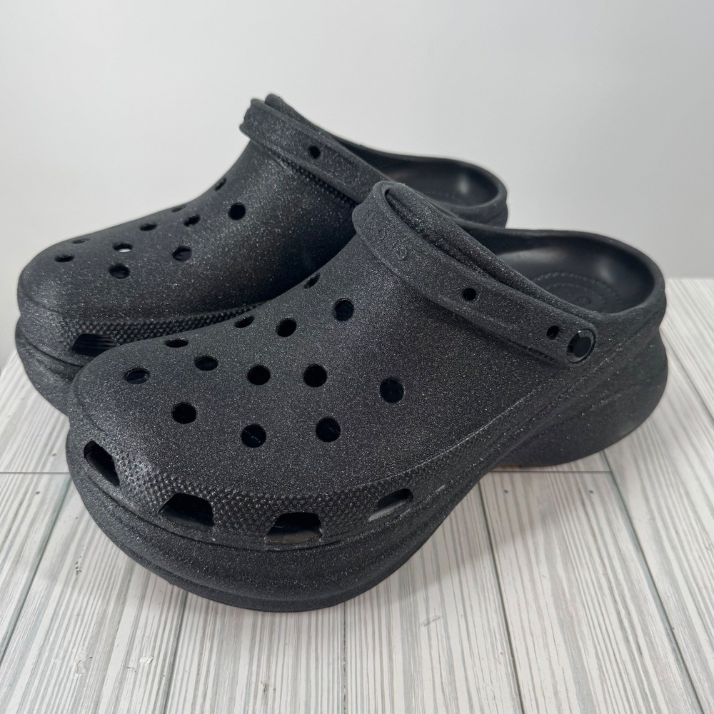 Crocs Classic Bae Glitter Clog Black Platform Sandals 207261-001 Womens Size 11